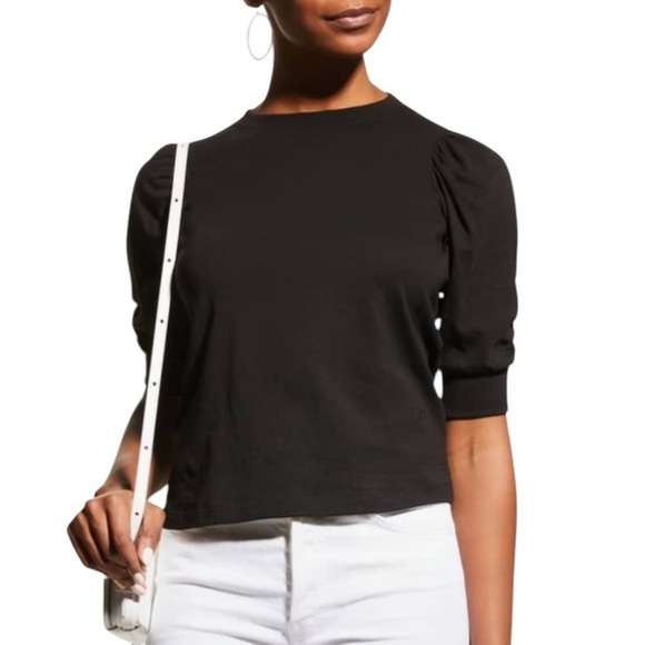 Frame Frankie Tee in Noir Womens Size M Black Puff Sleeve Minimalist - Picture 1 of 8